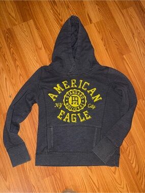 American Eagle Outfitters Gray Hoodie with Yellow Graphic